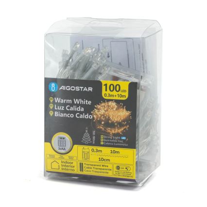 Aigostar - Instalație luminoasă de Crăciun cu LED 100xLED/3xAA 10,3m alb cald