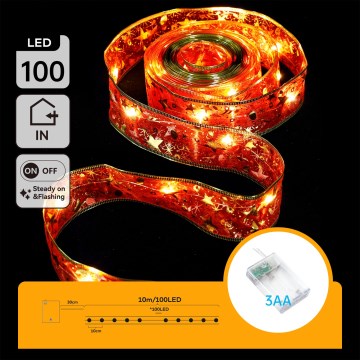 Aigostar - Instalație luminoasă de Crăciun LED 100xLED/3xAA 10 m alb cald, roșu