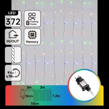 Aigostar - Instalație luminoasă de Crăciun LED pentru exterior 372 LED-uri/8 funcții 6x1,2 m IP44 multicolor