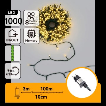 Aigostar - Instalație luminoasă de Crăciun pentru exterior, 1000 LED/8 funcții, 103 m, IP44, alb cald