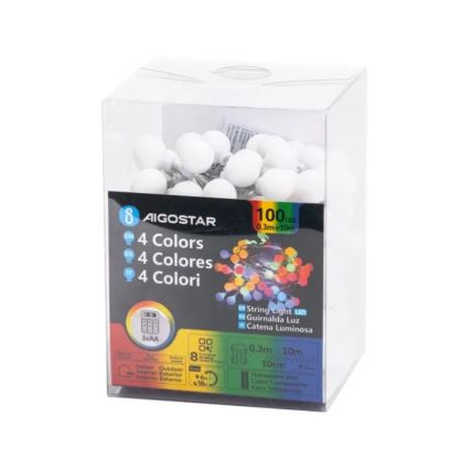 Aigostar - LED instalație luminoasă de exterior pentru Crăciun 100xLED/3xAA/8 funcții 10,3 m IP44 multicolor