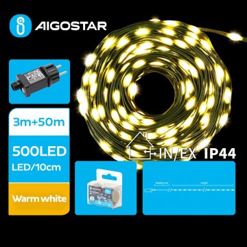 Aigostar - Instalație luminoasă de exterior pentru Crăciun, 500 LED, 8 funcții, 53 m, IP44, alb cald