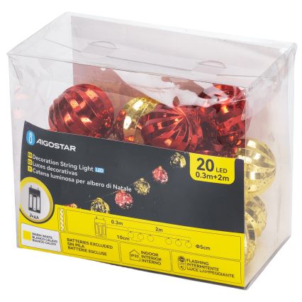 Aigostar - Ghirlandă LED 20xLED/3xAA 2 m alb cald