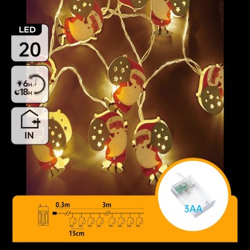Aigostar - Instalație luminoasă LED de Crăciun 20xLED/3xAA 3m alb cald Santa Claus