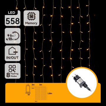 Aigostar – Instalație luminoasă LED de Crăciun pentru exterior, 558 LED, 3 x 1,8 m, IP44, alb cald