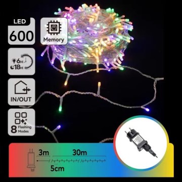 Aigostar - Instalație luminoasă LED de Crăciun pentru exterior, 600 LED, 8 funcții, 30 m, IP44, multicoloră