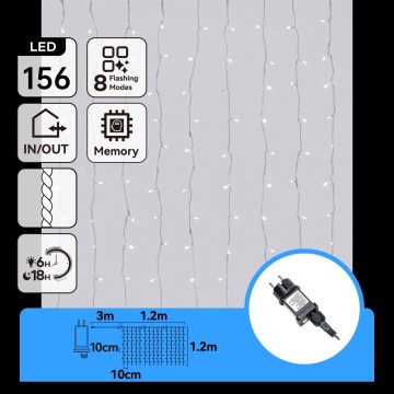 Aigostar - Instalație luminoasă LED de exterior pentru Crăciun 156xLED/8 funcții 4,2x1,2m IP44 alb rece