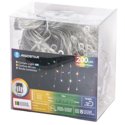 Aigostar - Ghirlandă LED de Crăciun pentru exterior 200xLED/8 funcții 3xAA 13x0,6 m IP44 multicolor