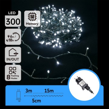 Aigostar - Instalație luminoasă LED de exterior pentru Crăciun, 300 LED/8 funcții, 18 m, IP44, alb rece