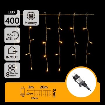Aigostar - Instalație luminoasă LED de exterior pentru Crăciun, 400 LED, 8 funcții, 20 x 0,4 m, IP44, alb cald