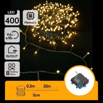 Aigostar - Instalație luminoasă LED de exterior pentru Crăciun 400xLED/8 funcții 4xAA 20,3 m IP44 alb cald