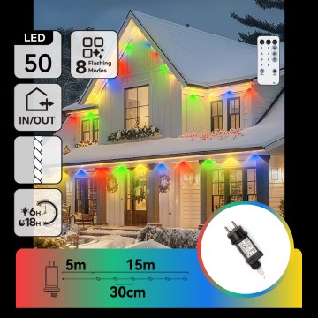 Aigostar - Instalație luminoasă LED dimmabilă de exterior pentru Crăciun 50xLED/8 funcții 20m IP44 multicolor + telecomandă