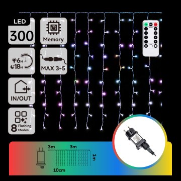 Aigostar - Instalație luminoasă LED RGBY pentru exterior, 300 LED-uri, 8 funcții, 3 x 1 m, IP44, cu telecomandă inclusă