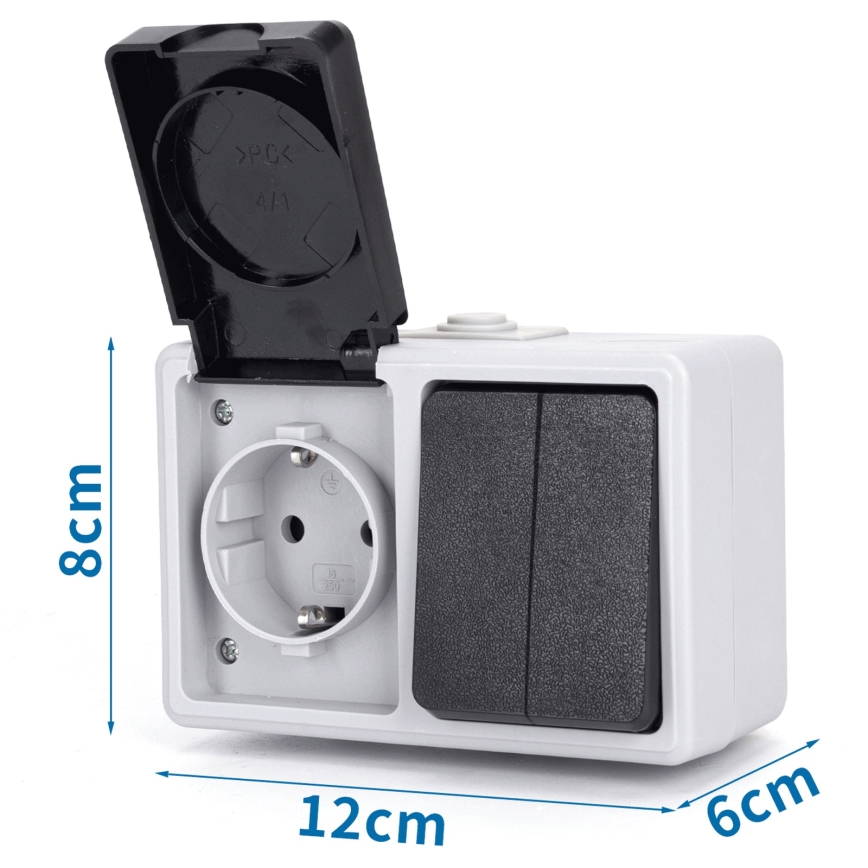 Aigostar - Întrerupător casnic cu priză 250V/16A IP54