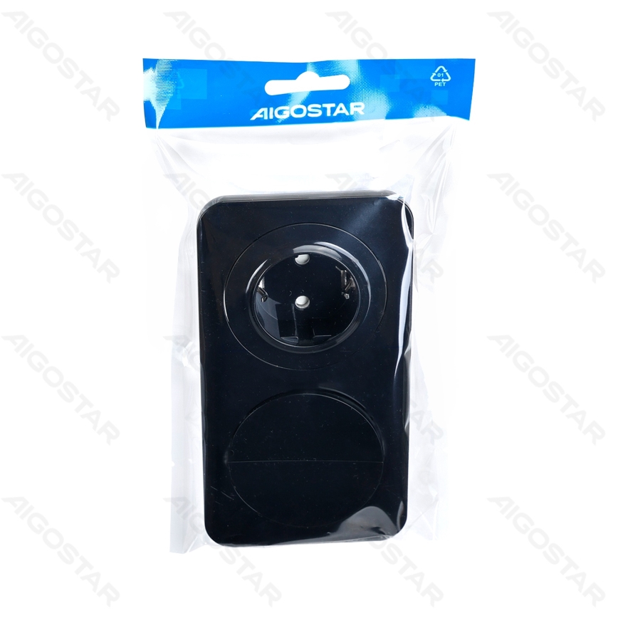 Aigostar - Întrerupător dublu 6+6 și priză SCHUKO 230 V cu ramă, negru