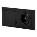Aigostar - Întrerupător dublu nr. 5 și priză SCHUKO 230V cu ramă, negru