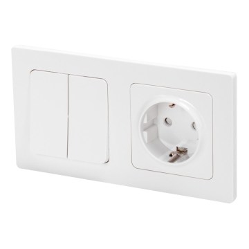 Aigostar - Întrerupător dublu nr. 6 + 6 și priză SCHUKO 250V cu ramă albă