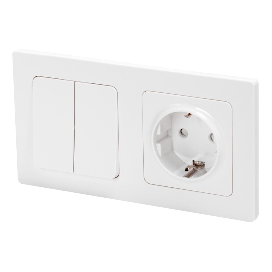 Aigostar - Întrerupător dublu nr. 6 + 6 și priză SCHUKO 250V cu ramă albă