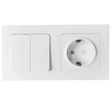 Aigostar - Întrerupător dublu nr. 6 + 6 și priză SCHUKO 250V cu ramă albă