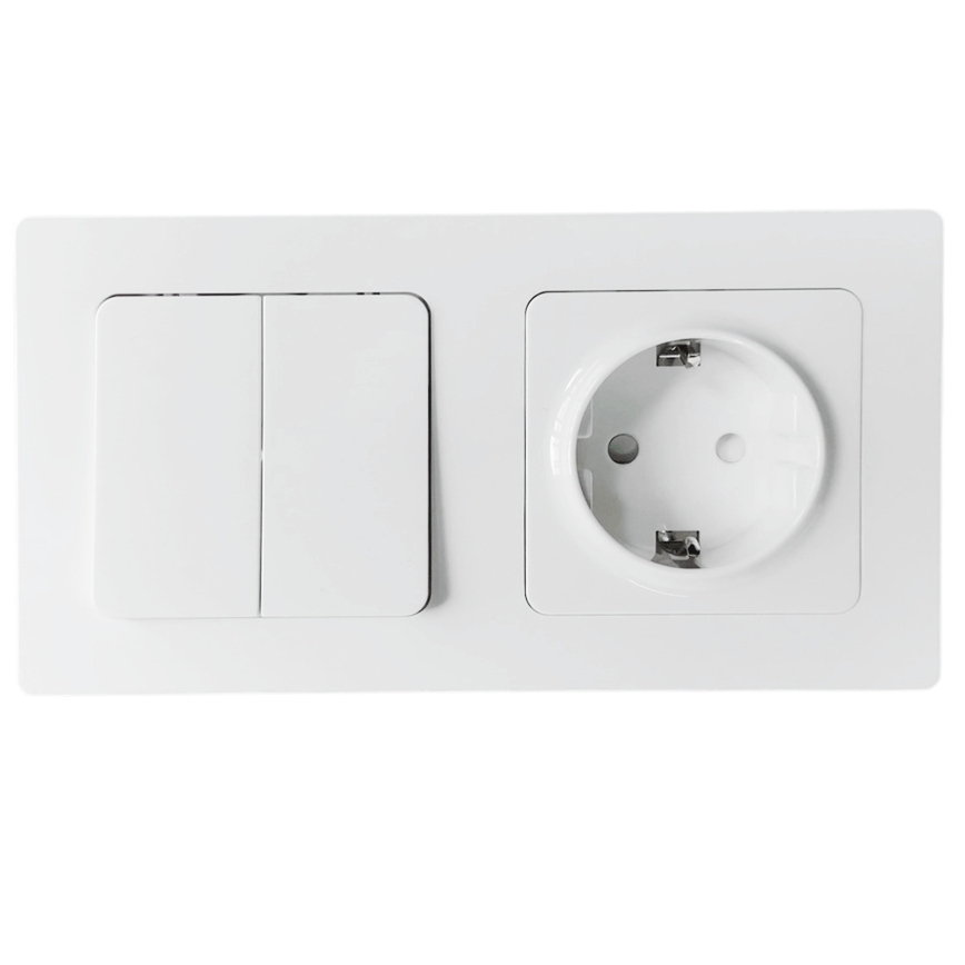 Aigostar - Întrerupător dublu nr. 6 + 6 și priză SCHUKO 250V cu ramă albă