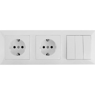 Aigostar - Întrerupător triplu nr. 3 și 2 prize SCHUKO 230 V cu ramă albă