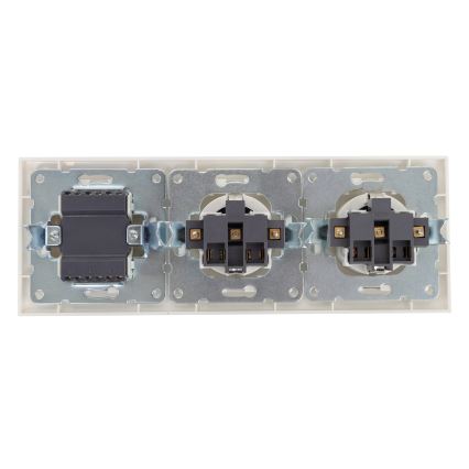 Aigostar - Întrerupător triplu nr. 3 și 2 prize SCHUKO 230 V cu ramă albă