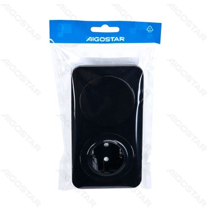 Aigostar - Întrerupător unipolar 1 modul și priză SCHUKO 230V cu cadru negru