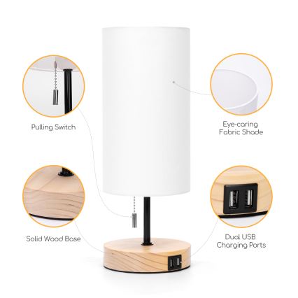 Aigostar - Lampă de birou cu port USB 1xE27/40W/230V negru/crem