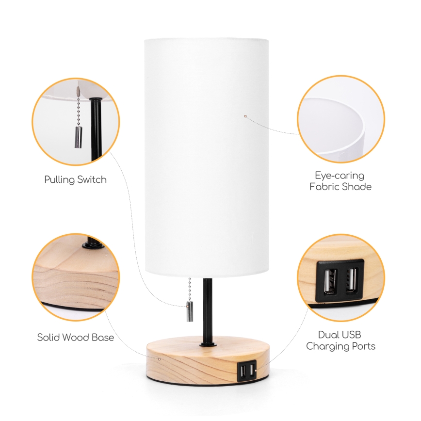 Aigostar - Lampă de birou cu port USB 1xE27/40W/230V negru/crem