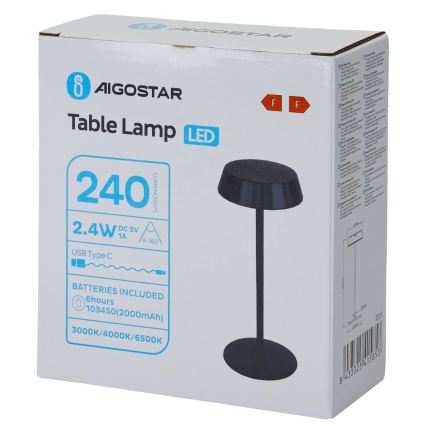 Aigostar - Lampă de birou LED reglabilă AMBIENT LED/2,4W/5V 3000-6500K negru 2000 mAh