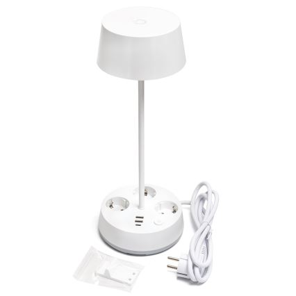Aigostar - Lampă de birou LED cu reglaj al luminozității, prize și port USB, 4,6 W, 230 V, 3000/4000/6500 K, albă