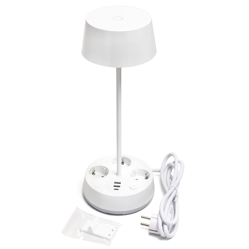 Aigostar - Lampă de birou LED cu reglaj al luminozității, prize și port USB, 4,6 W, 230 V, 3000/4000/6500 K, albă