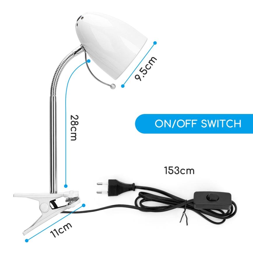 Aigostar -  Lampă de masă cu clemă 1xE27/11W/230V alb/crom lucios