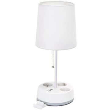 Aigostar - Lampă de masă cu prize și porturi USB 1xE27/60W/230V albă