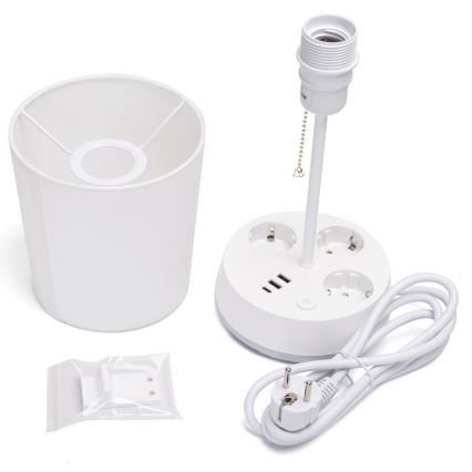 Aigostar - Lampă de masă cu prize și porturi USB 1xE27/60W/230V albă