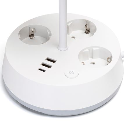 Aigostar - Lampă de masă cu prize și porturi USB 1xE27/60W/230V albă