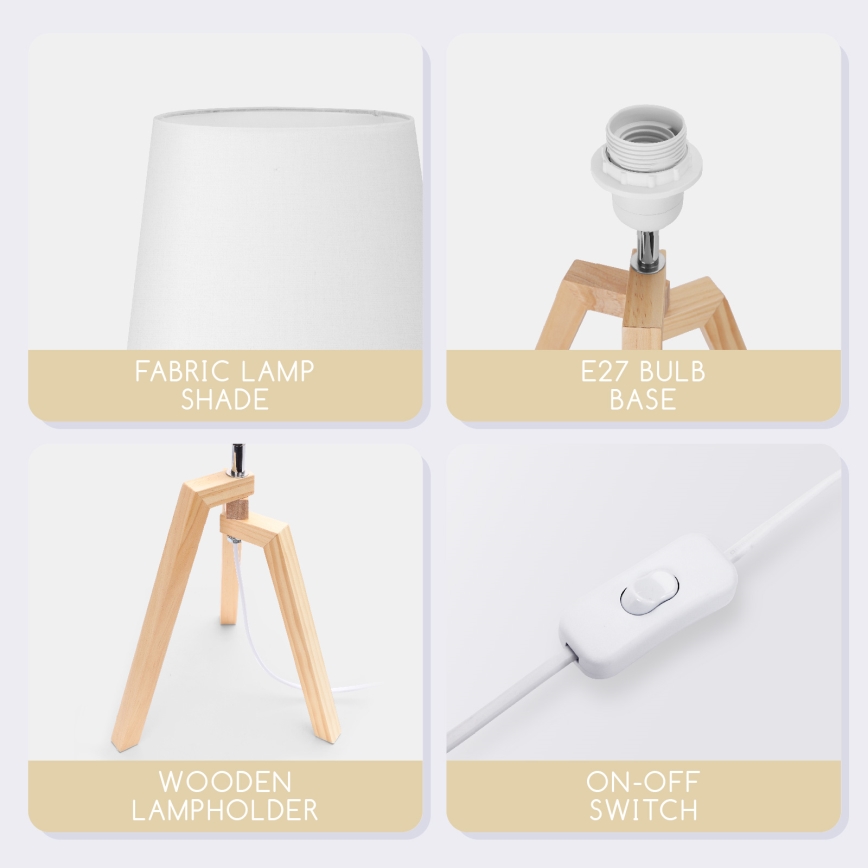 Aigostar - Lampă de masă din lemn de pin, 1xE27/60W/230V