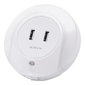 Aigostar - Lampă de veghe LED cu senzor de crepuscul pentru priză, cu port USB, 0,4 W, 230 V