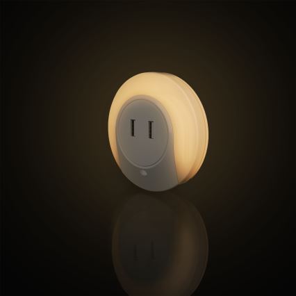 Aigostar - Lampă de veghe LED cu senzor de crepuscul pentru priză, cu port USB, 0,4 W, 230 V