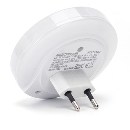 Aigostar - Lampă de veghe LED cu senzor de crepuscul pentru priză, cu port USB, 0,4 W, 230 V