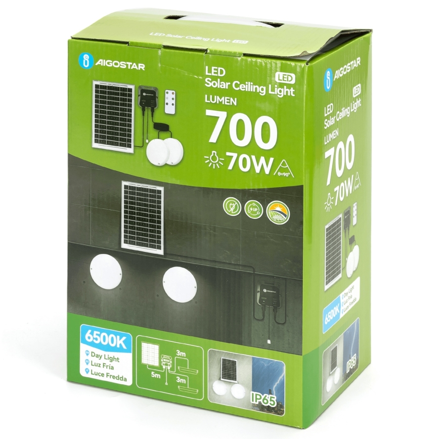 Aigostar - Lampă solară LED 2xLED/35W/12V 6000 mAh 6500K IP65 Ø 16,8 cm + telecomandă