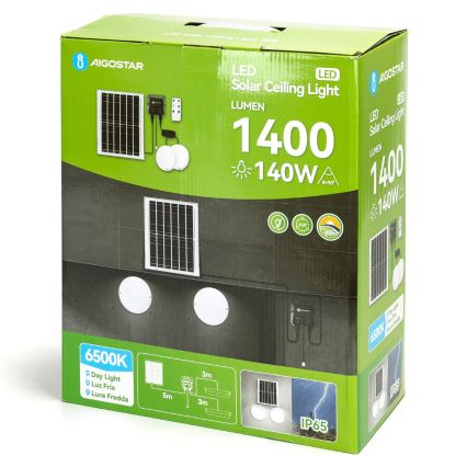 Aigostar - Lampă solară LED 2xLED/70W/12V 12000 mAh 6500K IP65 Ø 20,5 cm + telecomandă