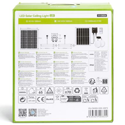 Aigostar - Lampă solară LED 2xLED/70W/12V 12000 mAh 6500K IP65 Ø 20,5 cm + telecomandă