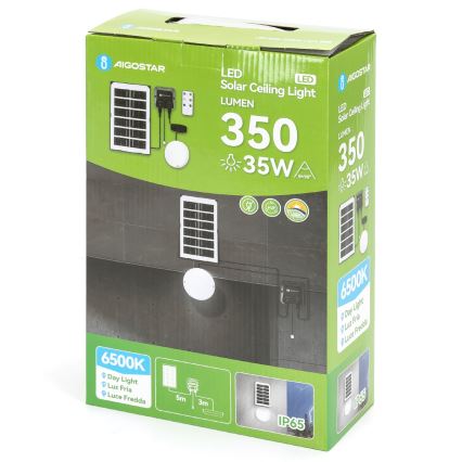 Aigostar - Lampă solară LED/35W/12V 3000 mAh 6500K IP65 Ø 16,8 cm + telecomandă