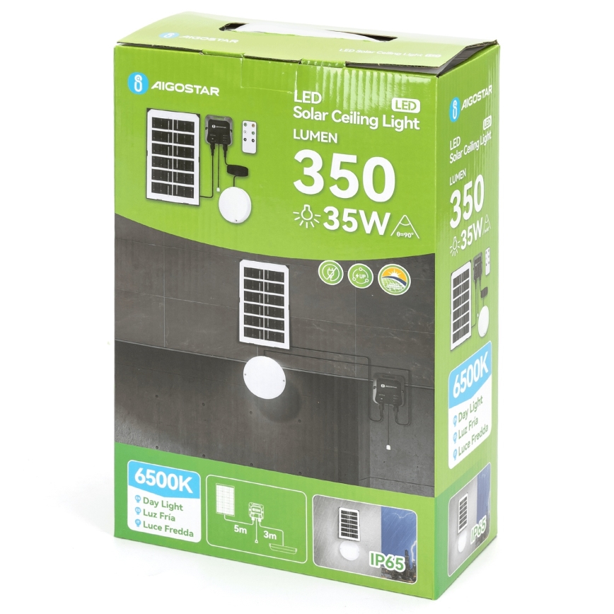 Aigostar - Lampă solară LED/35W/12V 3000 mAh 6500K IP65 Ø 16,8 cm + telecomandă