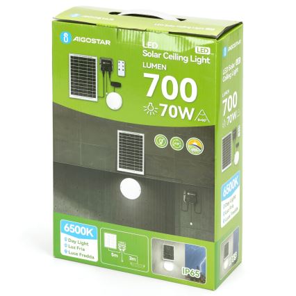 Aigostar - Lampă solară LED/70W/12V 6000 mAh 6500K IP65 Ø 20,5 cm cu telecomandă
