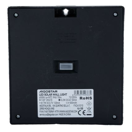 Aigostar - Lampă solară LED cu senzor, 3,7 V, 6500 K, 500 mAh, IP65, neagră