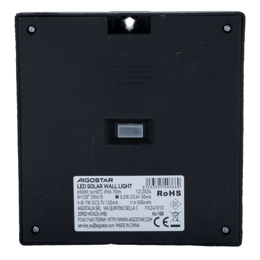 Aigostar - Lampă solară LED cu senzor, 3,7 V, 6500 K, 500 mAh, IP65, neagră