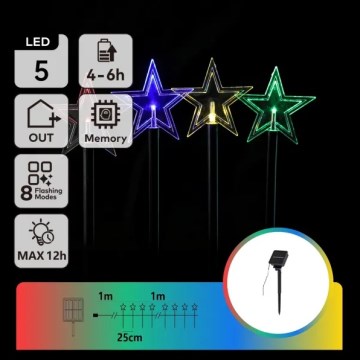 Aigostar - Lampă solară LED RGBY 5xLED, 1,2V, 8 funcții, 1 m, IP65, 800mAh, efect în formă de stea