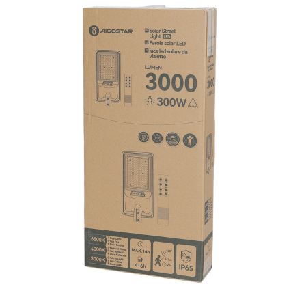 Aigostar - Lampă stradală solară LED cu senzor LED/400W/3,2V 4800mAh + telecomandă